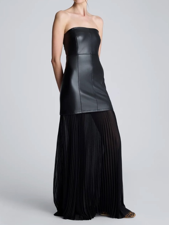 Kenneth Cole Dresses & Skirts - Kenneth Cole Women's Black Faux Leather Pleated Combo Corset Ball Gown Size: S